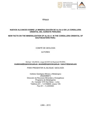 Nuevos alcances sobre la mineralizacion de Au-Sn en la cordillera oriental del sureste Peruano