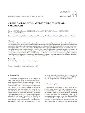 a rare case of fatal acetonitrile poisoning – case report