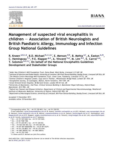 Management of suspected viral encephalitis in children ...