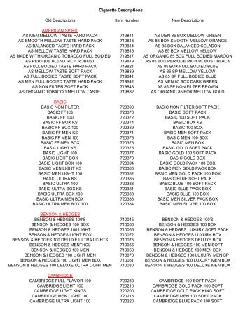 Cigarette Product Discriptors Guide - Farner-Bocken Company