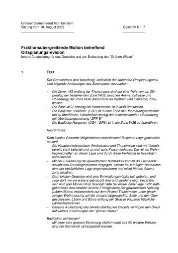 Fraktionsübergreifende Motion Ortsplanungsrevision - Muri bei Bern