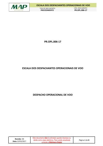 PR.OPL.006-17 Escala dos Despachantes Operacionais de Voo