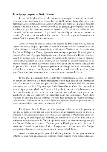 lire le témoignage du pasteur David Steward - Diocèse de Sens ...