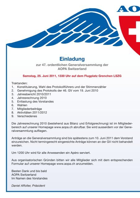 Info und Anmeldung - AOPA Switzerland