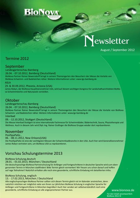 Newsletter August / September 2012 zum Download - BioNova