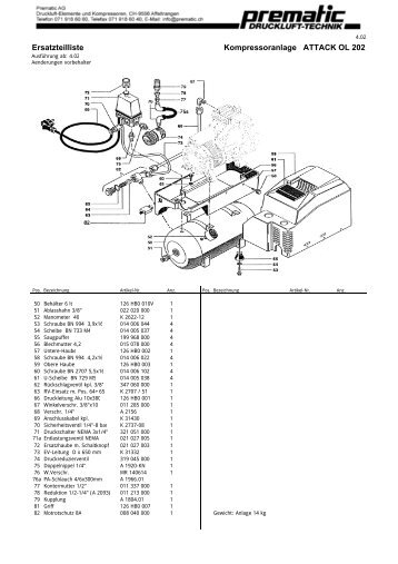 Ersatzteilliste Kompressoranlage ATTACK OL 202