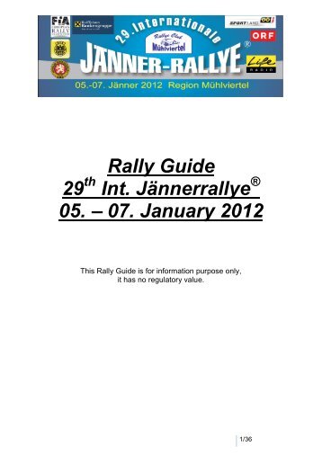 Rally Guide 29 Int. Jännerrallye 05. – 07. January 2012 - ERC