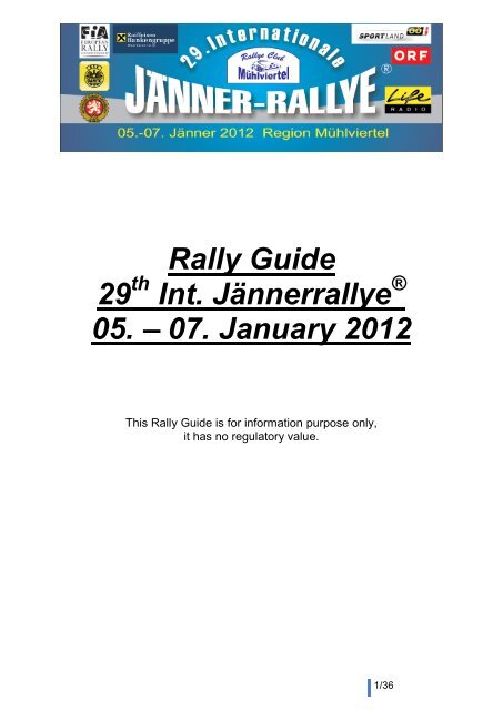 Rally Guide 29 Int. Jännerrallye 05. – 07. January 2012 - ERC