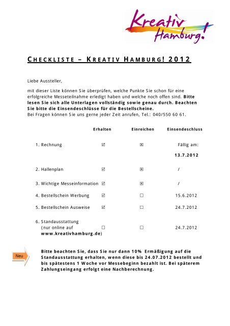 CHECKLISTE – KREATIV HAMBURG! 2012