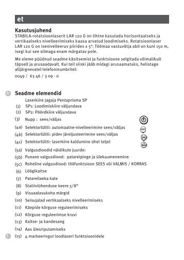 Seadme elemendid Kasutusjuhend - Stabila