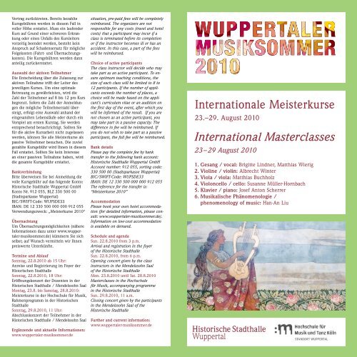 International Masterclasses - Historische Stadthalle Wuppertal