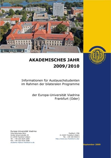 akademisches jahr 2009/2010 - Europa-Universität Viadrina Frankfurt