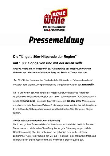 Die "längste 80er-Hitparade der Region" mit 1.800 ... - Die neue Welle