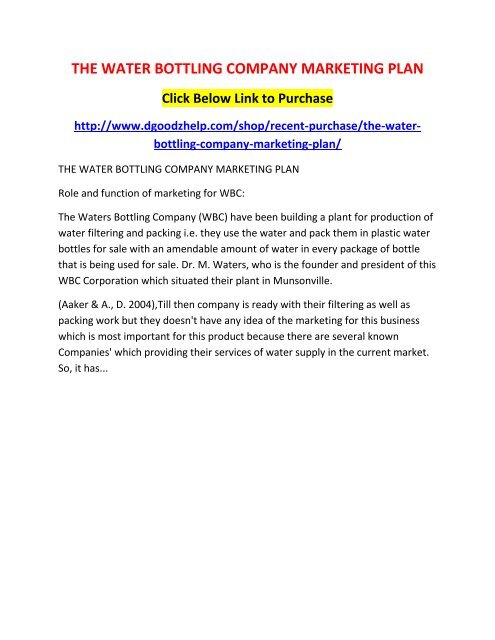 THE WATER BOTTLING COMPANY MARKETING PLAN