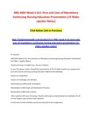 NRS 440V Week 4 CLC - Pros and Cons of Mandatory Continuing Nursing Education Presentation [15 Slides speaker Notes]