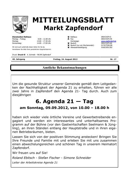 Mitteilungsblatt Nr. 17 - Anfang September - Zapfendorf