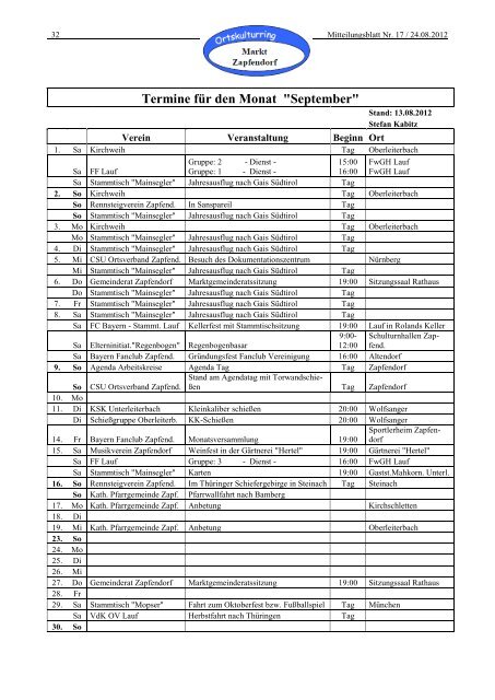 Mitteilungsblatt Nr. 17 - Anfang September - Zapfendorf