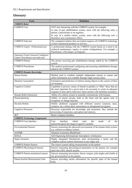 D2.1 Requirements and Specification - CORBYS