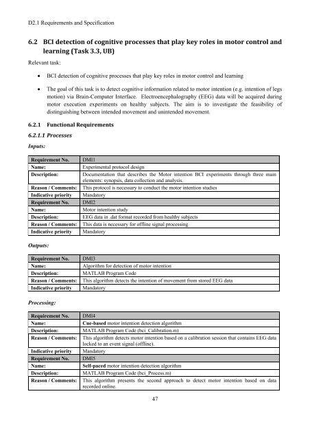 D2.1 Requirements and Specification - CORBYS