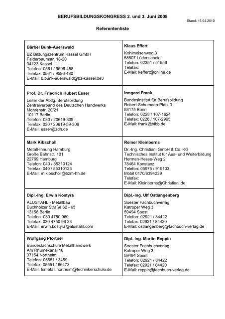 Referentenliste 2008 - Bildungskongress - Bundesverband Metall