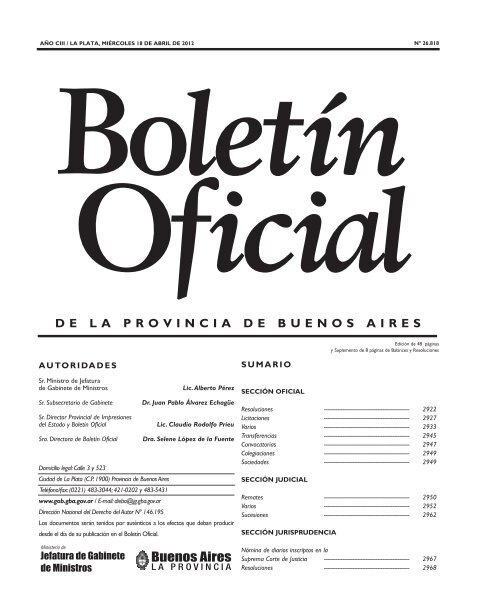 Sección Oficial - Ministerio de Gobierno de la Provincia de Buenos ...