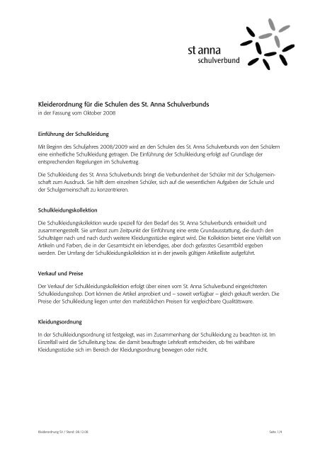 Kleiderordnung Für Die Schulen Des St. Anna Schulverbunds