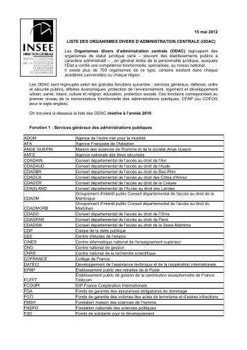 Liste des organismes divers d'administration centrale (ODAC) - Insee