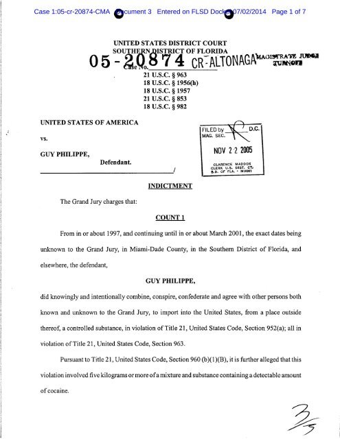 US v Guy Philippe Indictment Nov 22, 2005