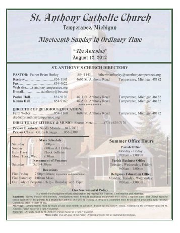 734-847-6830 - Check out the new Sunday Mass Schedule