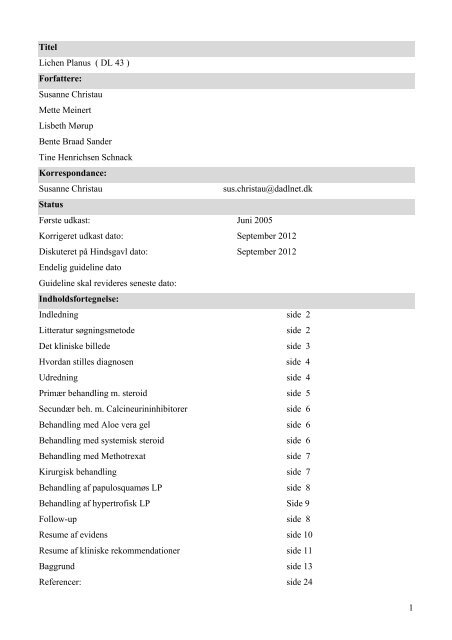 1 Titel Lichen Planus ( DL 43 ) Forfattere: Susanne Christau Mette ...
