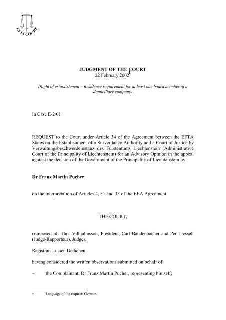 Judgment E-2/01 - EFTA Court