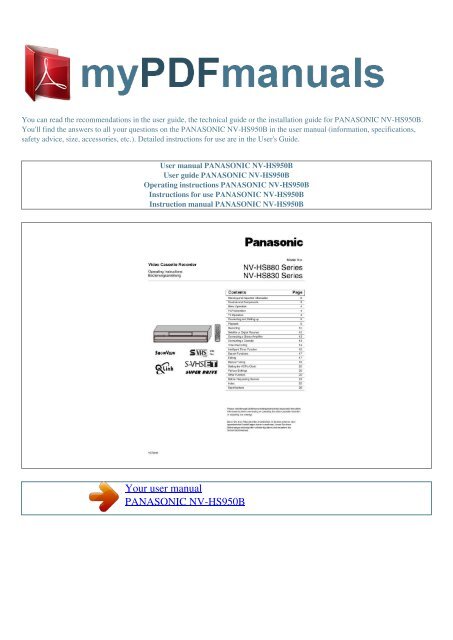 User Manual PANASONIC NV HS950B MY PDF MANUALS user-manual-panasonic-nv-hs950b-my-pdf-manuals