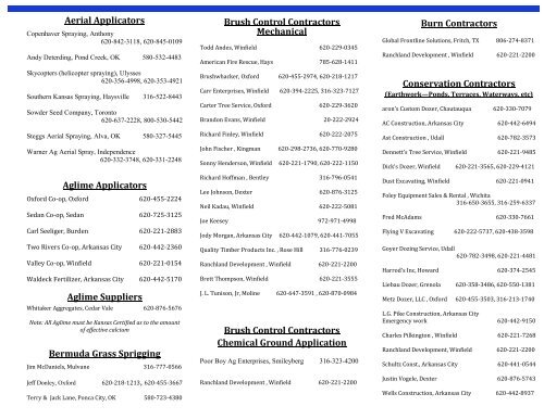 Cowley County Conservation District County Contractors List 2012