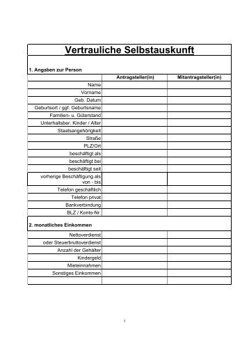 Vertrauliche Selbstauskunft - Steuerimmobilie