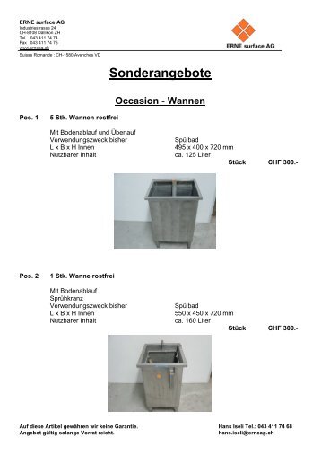 Sonderangebote Occasion - Wannen - ERNE surface AG