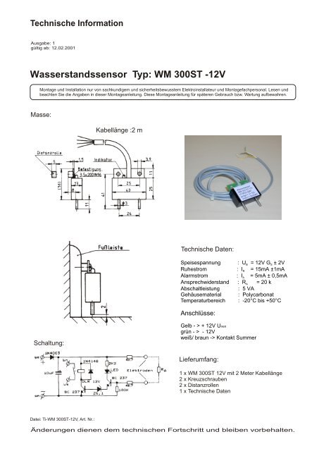 Wasserstandssensor Typ: WM 300ST - STG-Beikirch