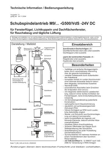 Schubspindelantrieb M9/... -G500/VdS -24V DC - STG-Beikirch