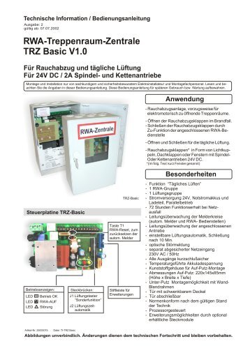 RWA-Treppenraum-Zentrale TRZ Basic V1.0 Für ... - STG-Beikirch