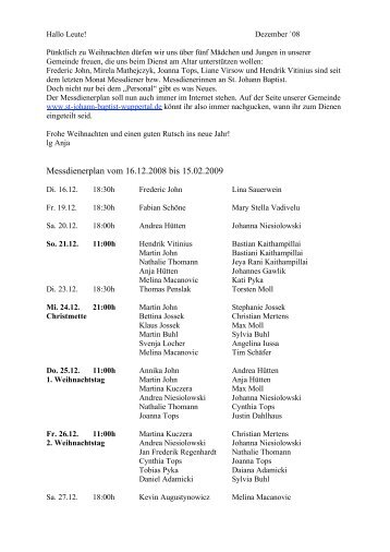 Messdienerplan vom 16.12.2008 bis 15.02.2009 - St. Johann Baptist ...
