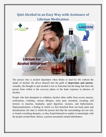 Quit Alcohol in a Clean Manner with Assitance of Librium Remedy