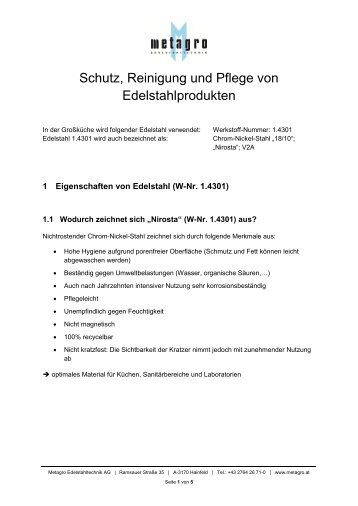Allgemeine Infos zur Pflege und Reinigung von Edelstahl - Metagro ...