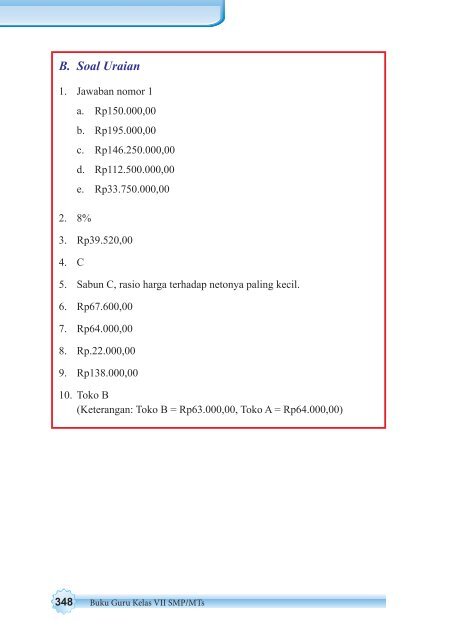 B Soal Uraian Matematika Kelas 7