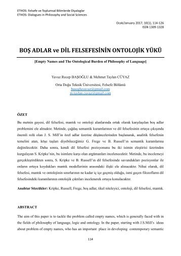 BOŞ ADLAR ve DİL FELSEFESİNİN ONTOLOJİK YÜKÜ