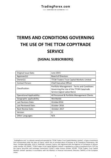 Basic Rules of Using the TTCM CopyTrade - Signals Distribution System