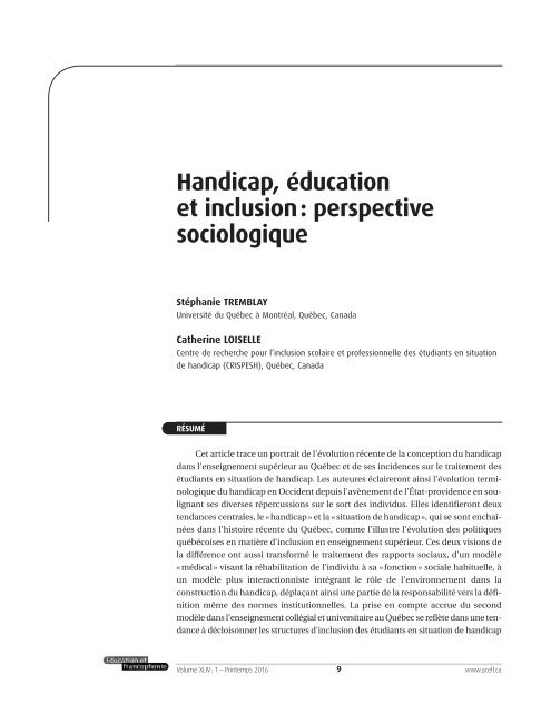 Handicap éducation et inclusion perspective sociologique