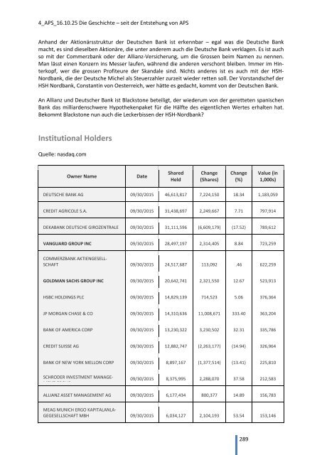 Die Geschichte - seit der Entstehung von APS