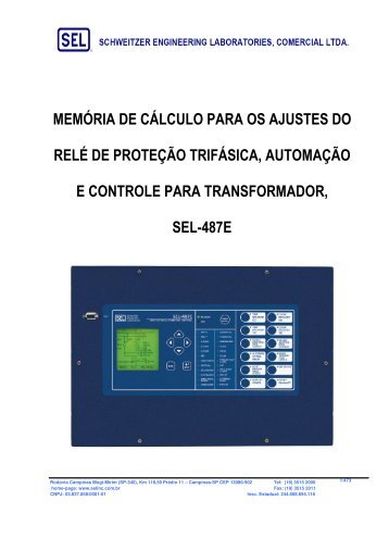 MEMÓRIA DE CÁLCULO PARA OS AJUSTES DO RELÉ SEL-487E 1_473