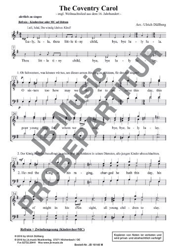 The Coventry Carol (für Männerchor TTBB und ad lib. Kinderchor)