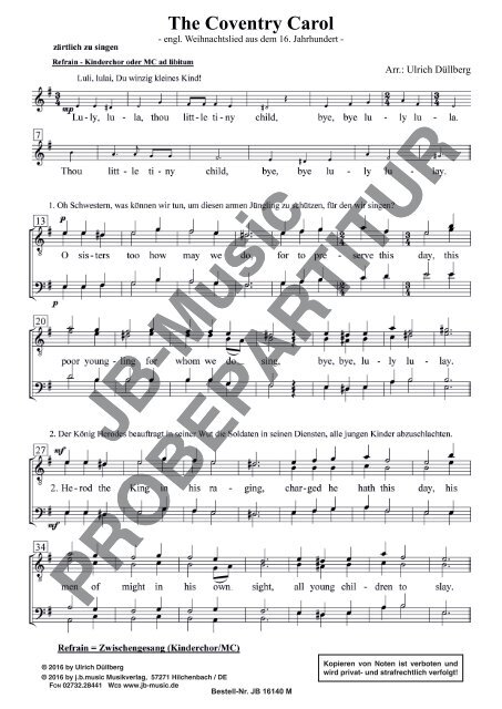 The Coventry Carol (für Männerchor TTBB und ad lib. Kinderchor)