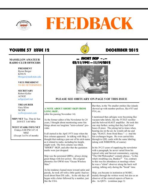 feedback - The Massillon Amateur Radio Club